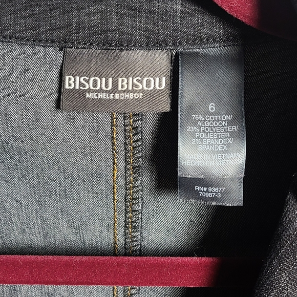 Vintage Bisou Bisou Michele Bohbot Dark Denim Zip Up Jean Jacket Sz 6 - Picture 6 of 7
